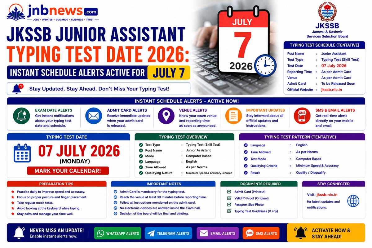 JKSSB Junior Assistant Typing Test Date 2026
